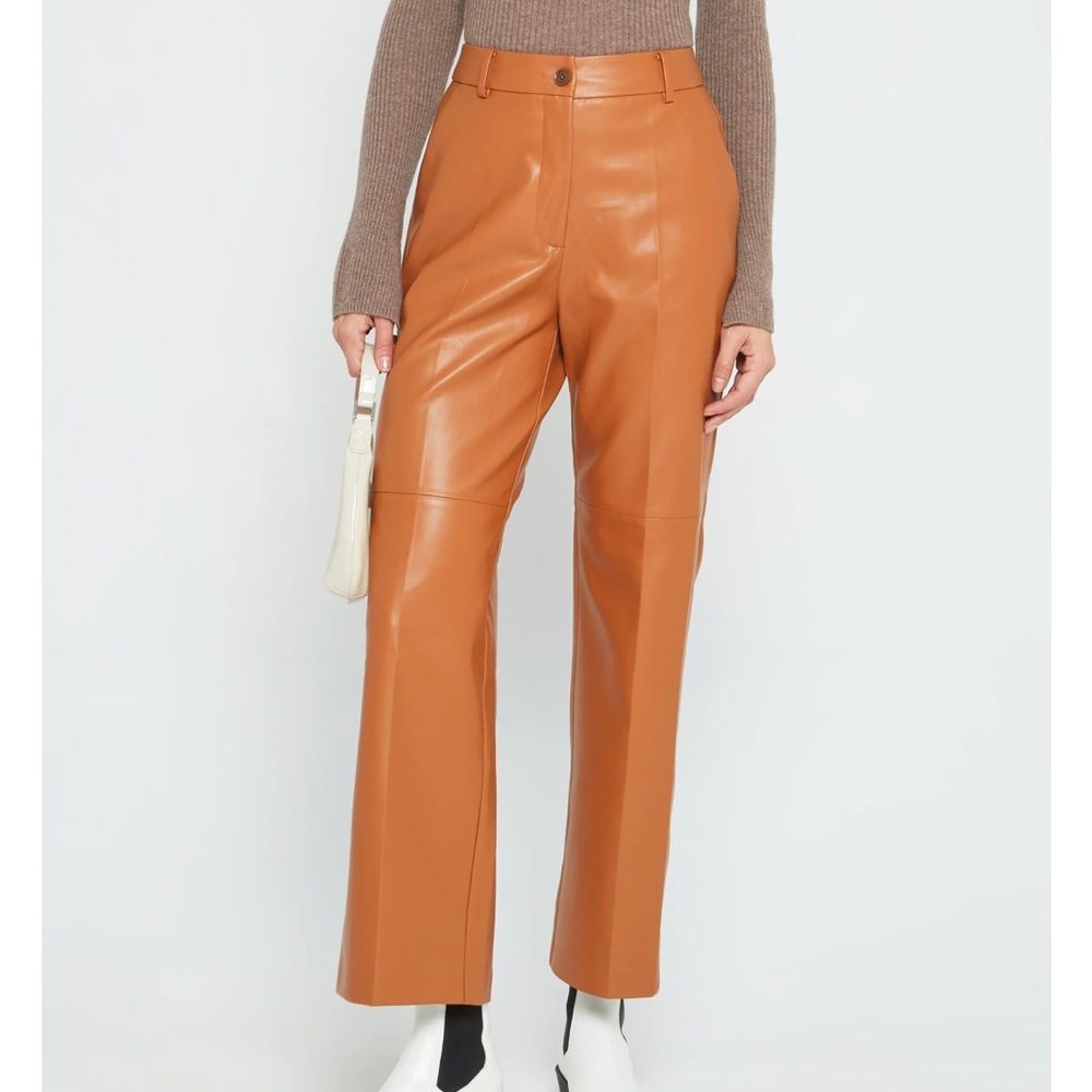 Work Career Tan High-Waisted Wide Leg Faux Leather Pants